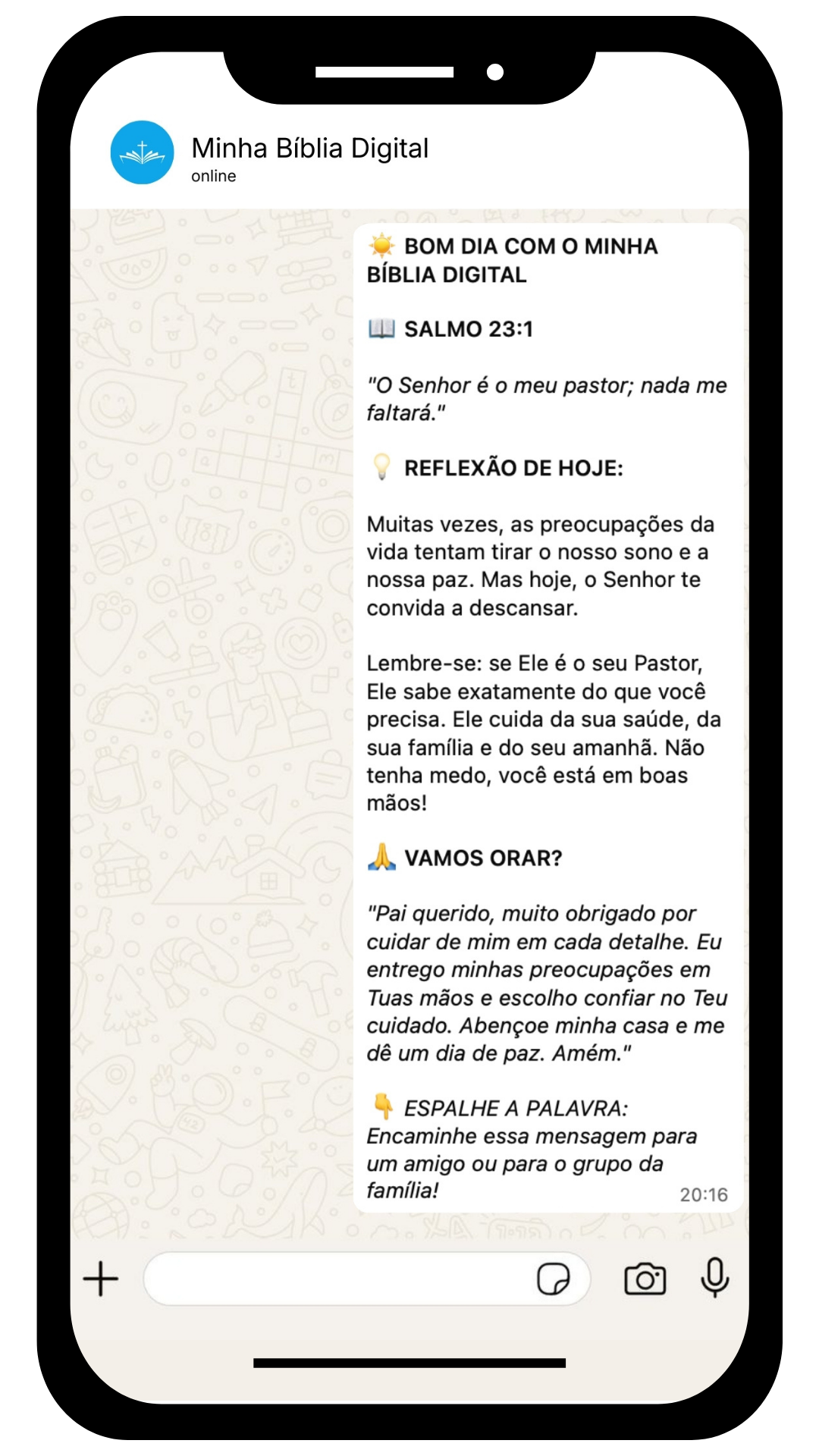Exemplo de mensagem no WhatsApp